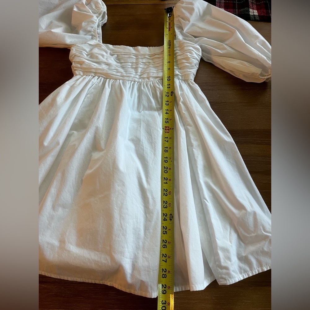 Abercrombie & Fitch Emerson Ruched Puff Sleeve Mini Dress - White - XS Petite - Picture 9 of 9